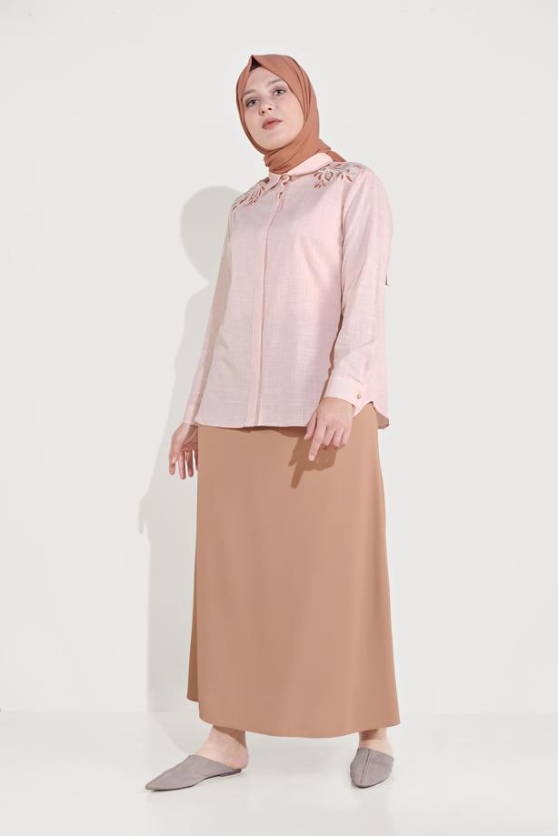 Vêtements hijab ORANGE TUNIQUE EN COTON BRODÉ ALVİNA 20048 - TRENDTESETTÜR