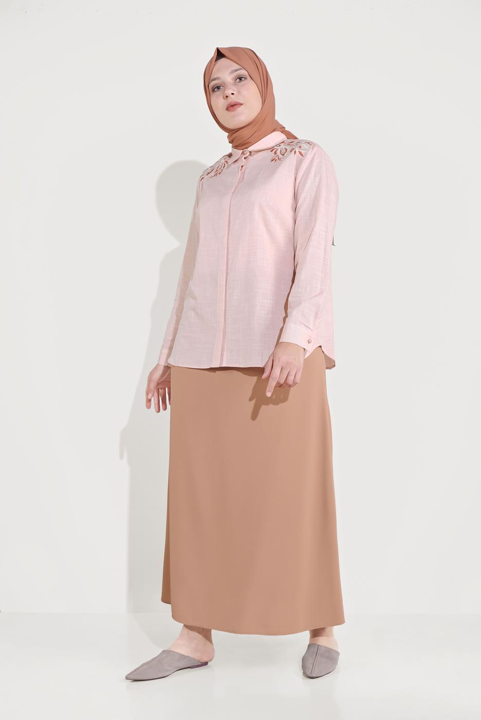 Vêtements hijab ORANGE TUNIQUE EN COTON BRODÉ ALVİNA 20048