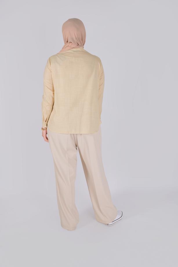 Vêtements hijab BRUN TUNIQUE EN COTON BRODÉ ALVİNA 20048 - TRENDTESETTÜR