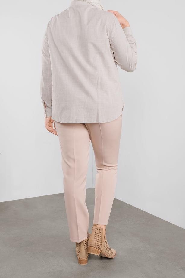 Vêtements hijab BEIGE TUNIQUE EN COTON BRODÉ ALVİNA 20048 - TRENDTESETTÜR