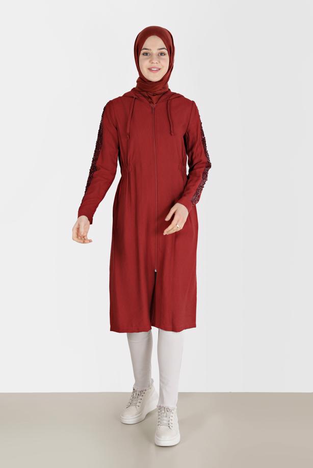 Vêtements hijab ROUGE BORDEAUX ALVİNA VESTE À PAILLETTES 40641 - TRENDTESETTÜR