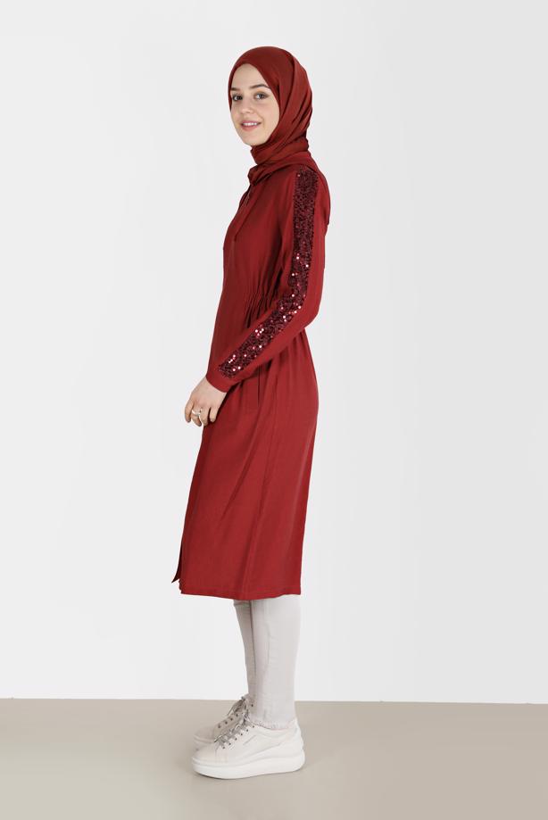Vêtements hijab ROUGE BORDEAUX ALVİNA VESTE À PAILLETTES 40641 - TRENDTESETTÜR