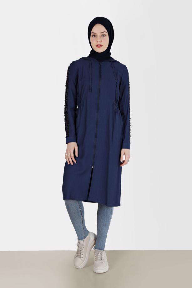 Vêtements hijab BLEU MARINE ALVİNA VESTE À PAILLETTES 40641 - TRENDTESETTÜR