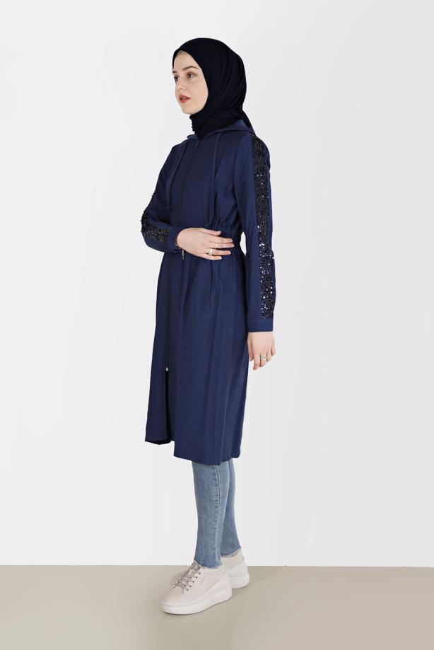 Vêtements hijab BLEU MARINE ALVİNA VESTE À PAILLETTES 40641 - TRENDTESETTÜR