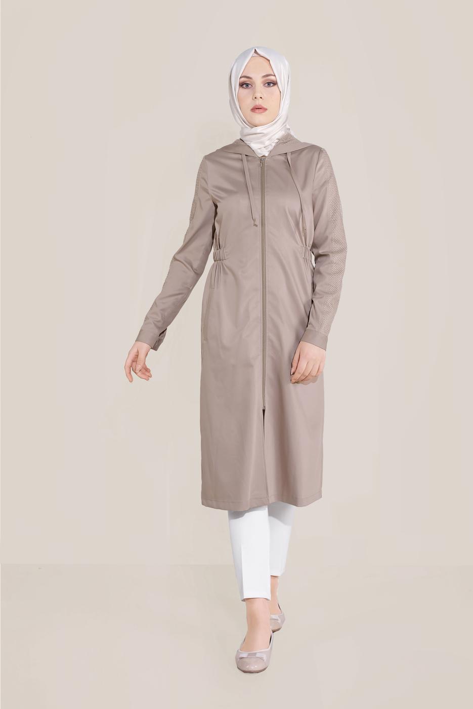 Tesettür giyim BEJ ALVİNA FİLE DETAYLI GİY ÇIK 40666