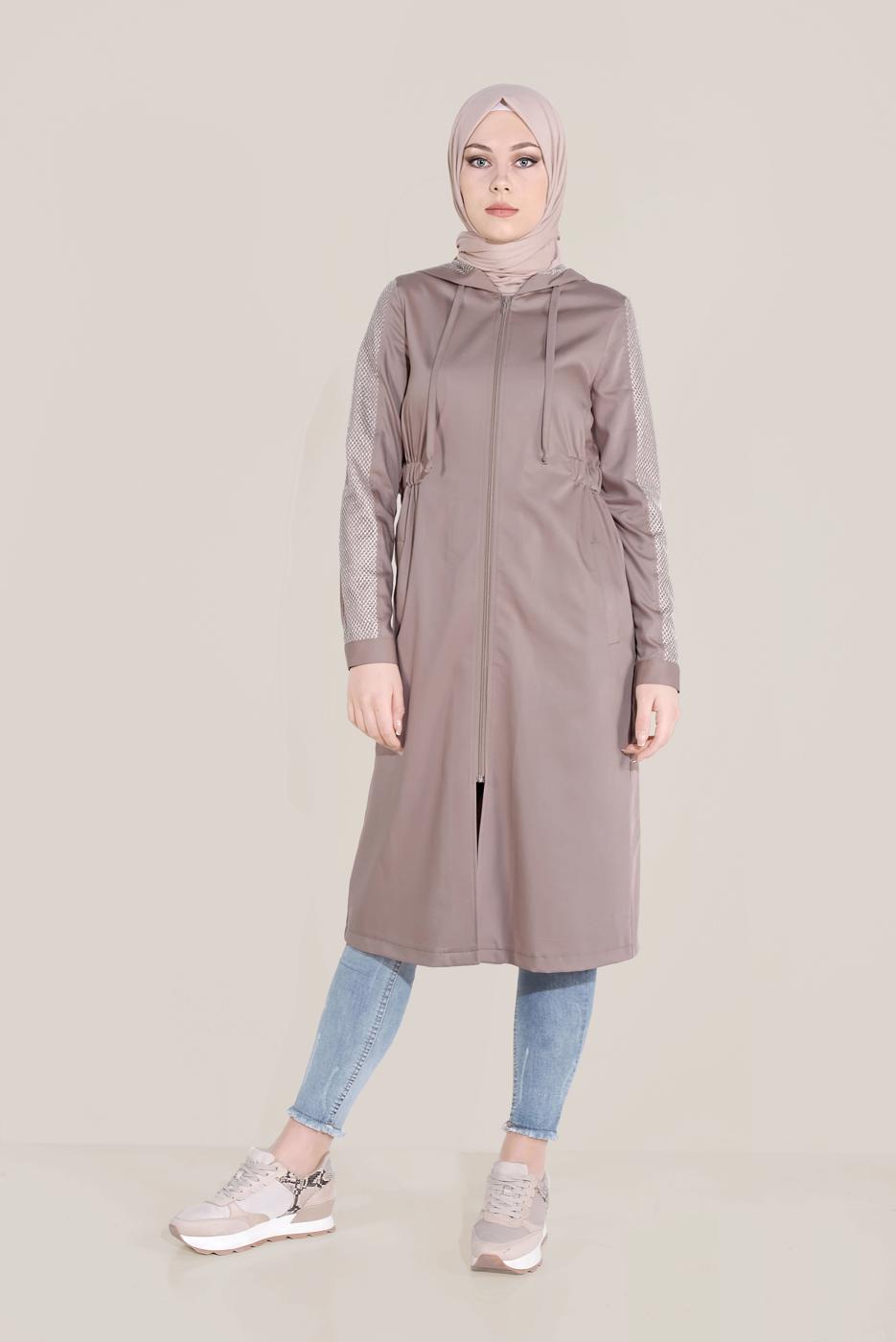 Tesettür giyim KAHVE ALVİNA FİLE DETAYLI GİY ÇIK 40666