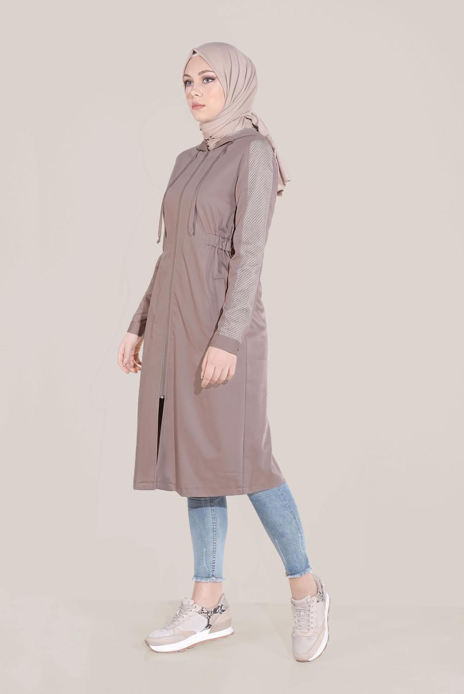 Tesettür giyim KAHVE ALVİNA FİLE DETAYLI GİY ÇIK 40666