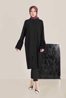 Vêtements hijab NOIR ALVİNA VESTE À FRANGES 40731