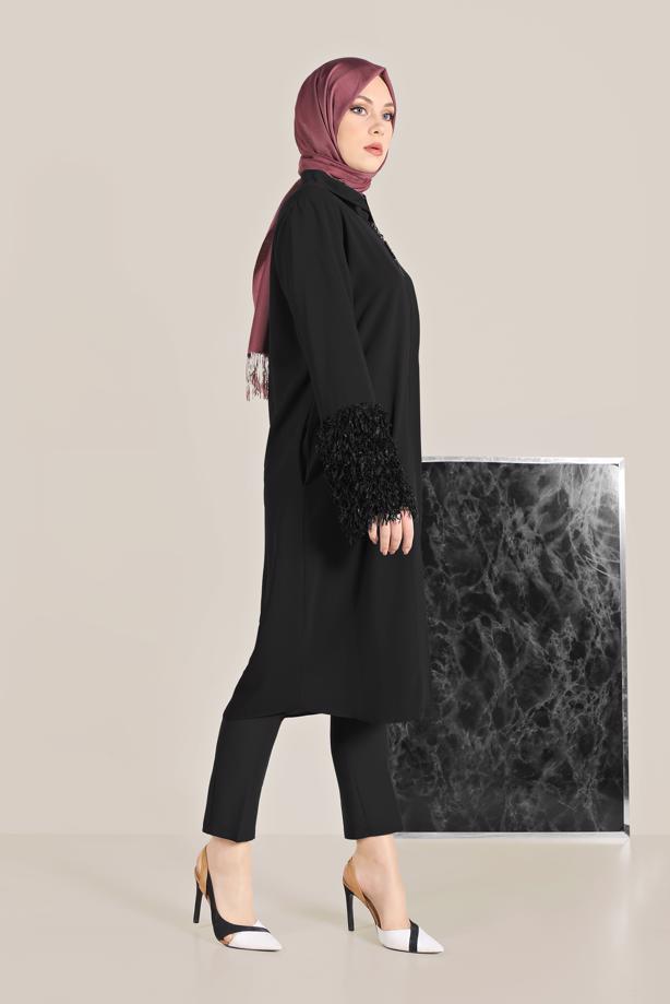 Tesettür giyim SİYAH ALVİNA PÜSKÜL DETAYLI GİY ÇIK 40731 - TRENDTESETTÜR