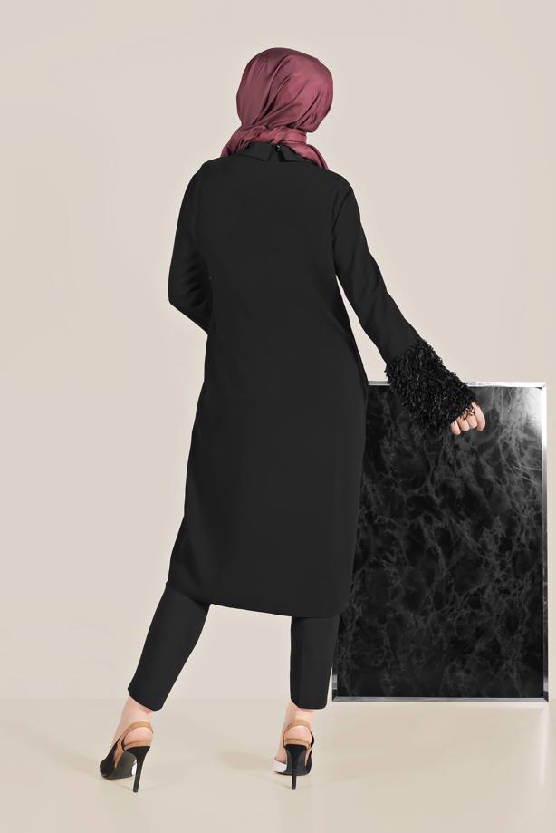 Tesettür giyim SİYAH ALVİNA PÜSKÜL DETAYLI GİY ÇIK 40731 - TRENDTESETTÜR