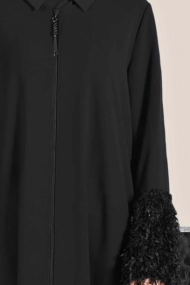 Vêtements hijab NOIR ALVİNA VESTE À FRANGES 40731 - TRENDTESETTÜR