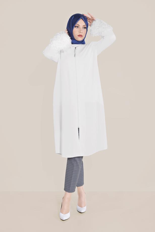 Tesettür giyim KREM ALVİNA PÜSKÜL DETAYLI GİY ÇIK 40731 - TRENDTESETTÜR