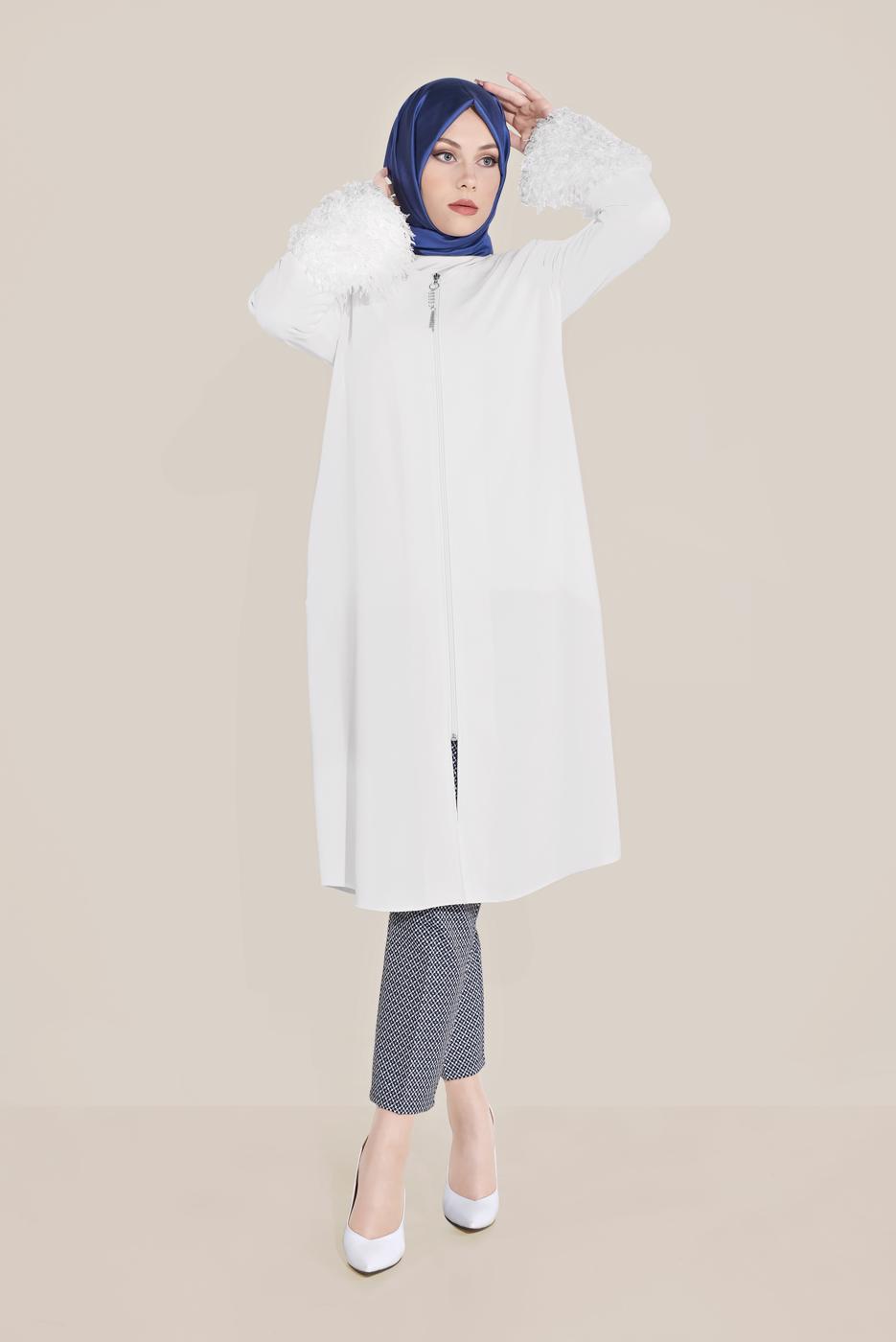 Vêtements hijab CRÈME ALVİNA VESTE À FRANGES 40731