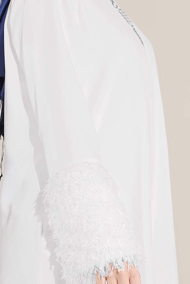 Vêtements hijab CRÈME ALVİNA VESTE À FRANGES 40731 - TRENDTESETTÜR