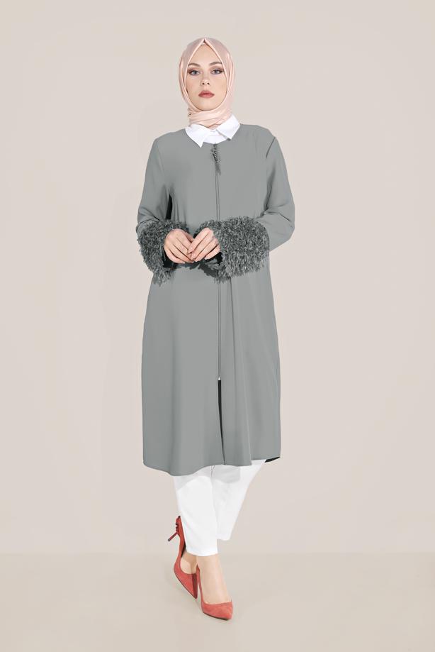 Vêtements hijab GRIS ALVİNA VESTE À FRANGES 40731 - TRENDTESETTÜR