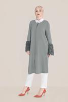 Hijab clothing GREY ALVİNA FRINGE DETAIL JACKET 40731 