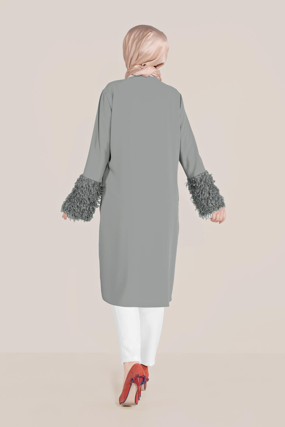 Hijab clothing GREY ALVİNA FRINGE DETAIL JACKET 40731 
