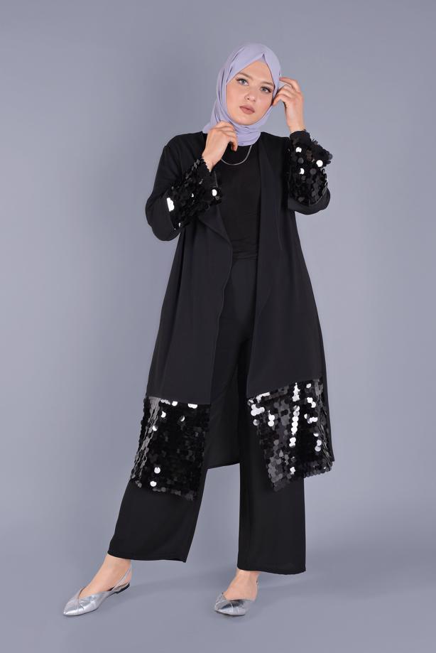 Vêtements hijab NOIR ALVİNA VESTE À PAILLETTES 40882 - TRENDTESETTÜR