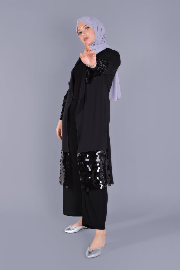 Vêtements hijab NOIR ALVİNA VESTE À PAILLETTES 40882 - TRENDTESETTÜR