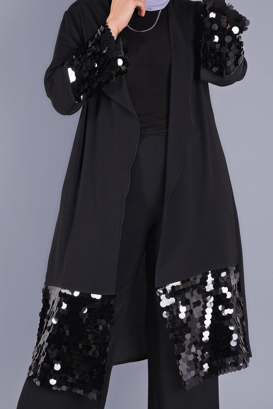 Vêtements hijab NOIR ALVİNA VESTE À PAILLETTES 40882
