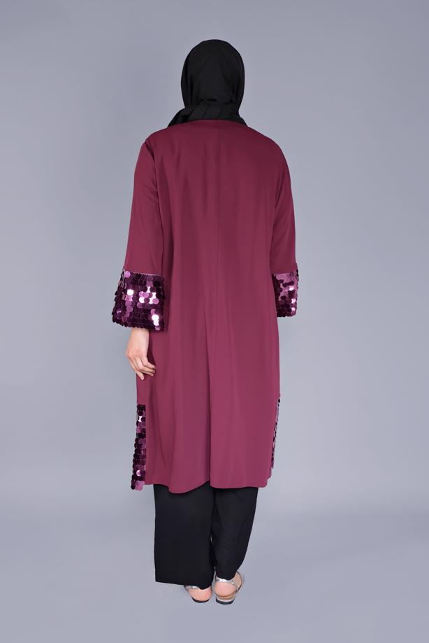 Tesettür giyim BORDO ALVİNA PUL PAYET DETAYLI CEKET 40882  - TRENDTESETTÜR