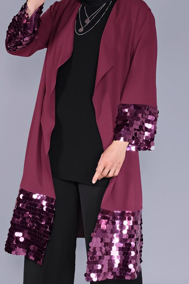 Vêtements hijab ROUGE BORDEAUX ALVİNA VESTE À PAILLETTES 40882 - TRENDTESETTÜR