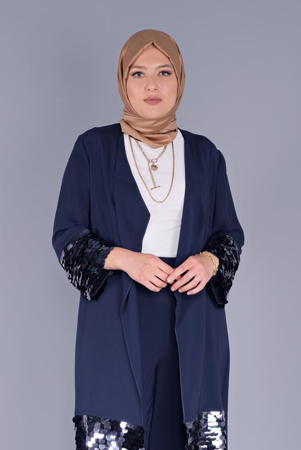 Vêtements hijab BLEU MARINE ALVİNA VESTE À PAILLETTES 40882 - TRENDTESETTÜR