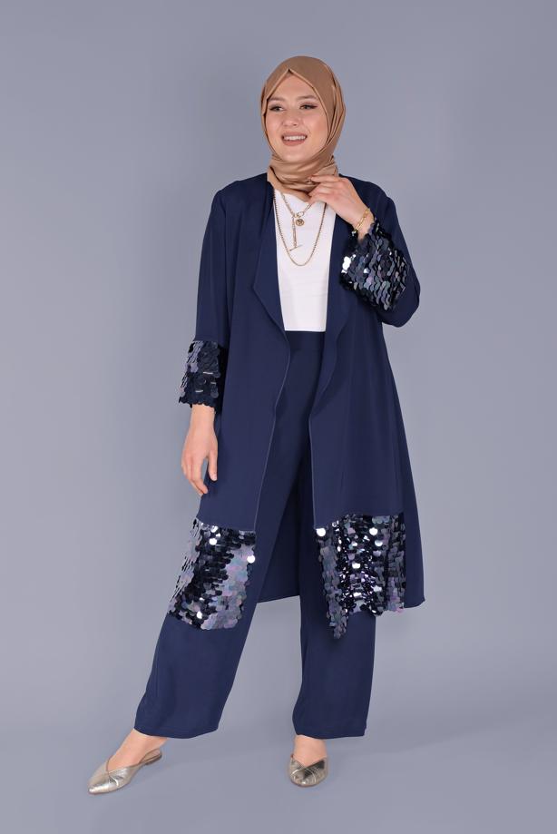 Vêtements hijab BLEU MARINE ALVİNA VESTE À PAILLETTES 40882 - TRENDTESETTÜR