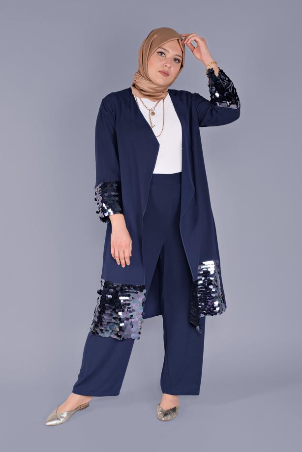Vêtements hijab BLEU MARINE ALVİNA VESTE À PAILLETTES 40882 - TRENDTESETTÜR