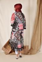 Hijab clothing RED ALVİNA PATTERNED FRINGED KIMONO 4936 