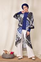 Tesettür giyim LACİVERT ALVİNA DESENLİ PÜSKÜLLÜ KİMONO 4936 