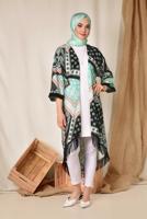 Hijab clothing GREEN ALVİNA PATTERNED FRINGED KIMONO 4936 