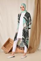 Hijab clothing GREEN ALVİNA PATTERNED FRINGED KIMONO 4936 
