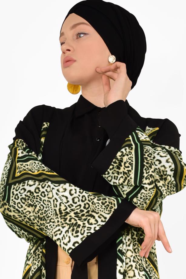 Vêtements hijab KAKI ALVİNA MOTIF LÉOPARD KIMONO 4963 - TRENDTESETTÜR
