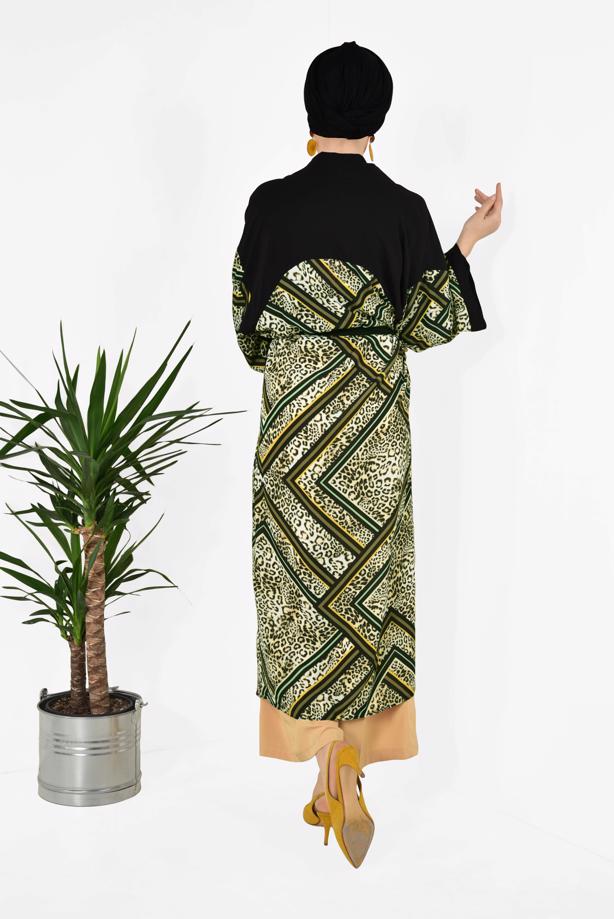Vêtements hijab KAKI ALVİNA MOTIF LÉOPARD KIMONO 4963 - TRENDTESETTÜR