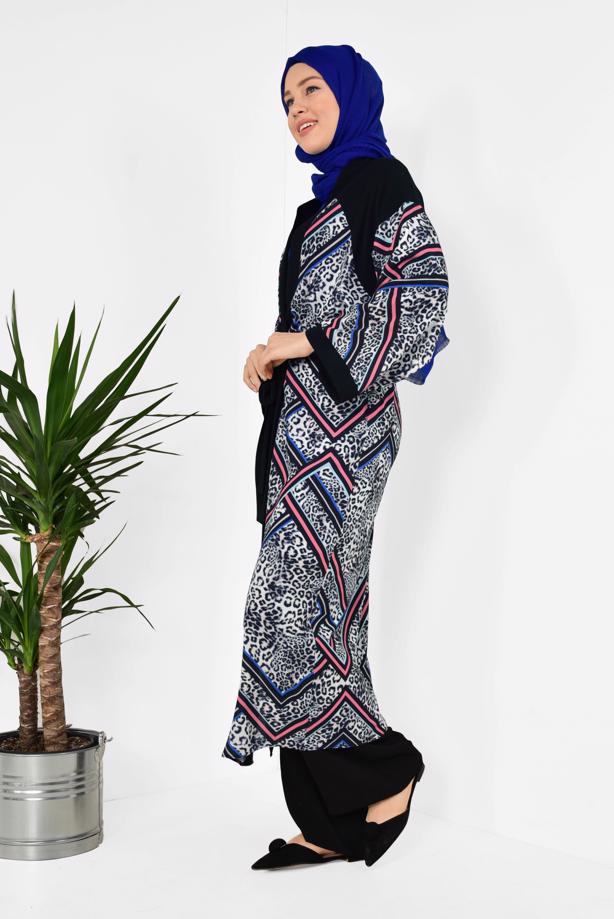 Vêtements hijab GRIS ALVİNA MOTIF LÉOPARD KIMONO 4963 - TRENDTESETTÜR