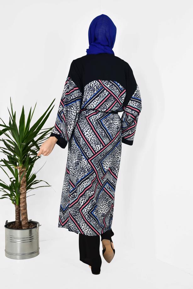 Vêtements hijab GRIS ALVİNA MOTIF LÉOPARD KIMONO 4963 - TRENDTESETTÜR