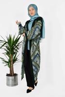 Vêtements hijab GRIS ALVİNA MOTIF LÉOPARD KIMONO 4963