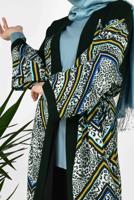 Vêtements hijab GRIS ALVİNA MOTIF LÉOPARD KIMONO 4963