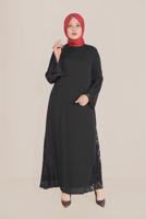 Vêtements hijab NOIR ALVİNA ROBE GUIPURE DÉTAILS GEM 20031