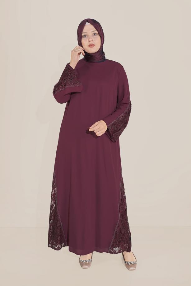 Vêtements hijab POURPRE ALVİNA ROBE GUIPURE DÉTAILS GEM 20031 - TRENDTESETTÜR