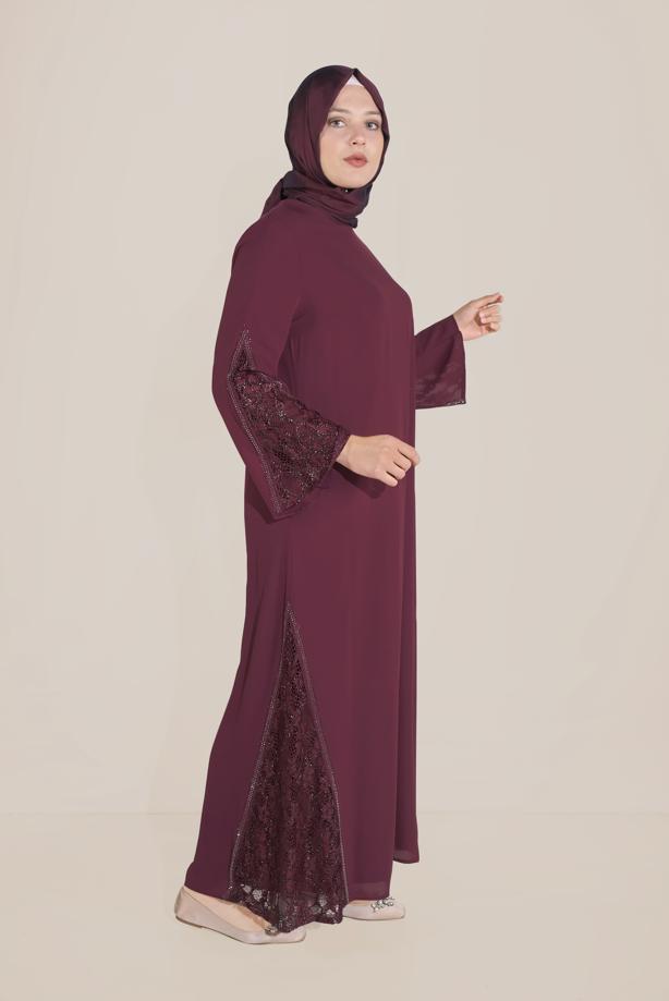 Vêtements hijab POURPRE ALVİNA ROBE GUIPURE DÉTAILS GEM 20031 - TRENDTESETTÜR