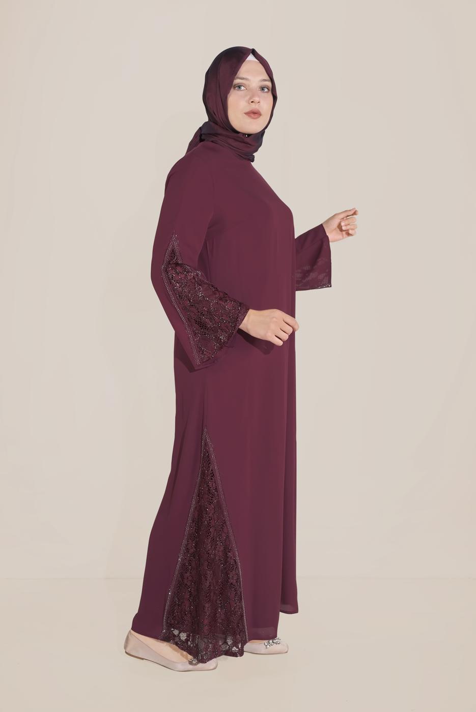 Vêtements hijab POURPRE ALVİNA ROBE GUIPURE DÉTAILS GEM 20031