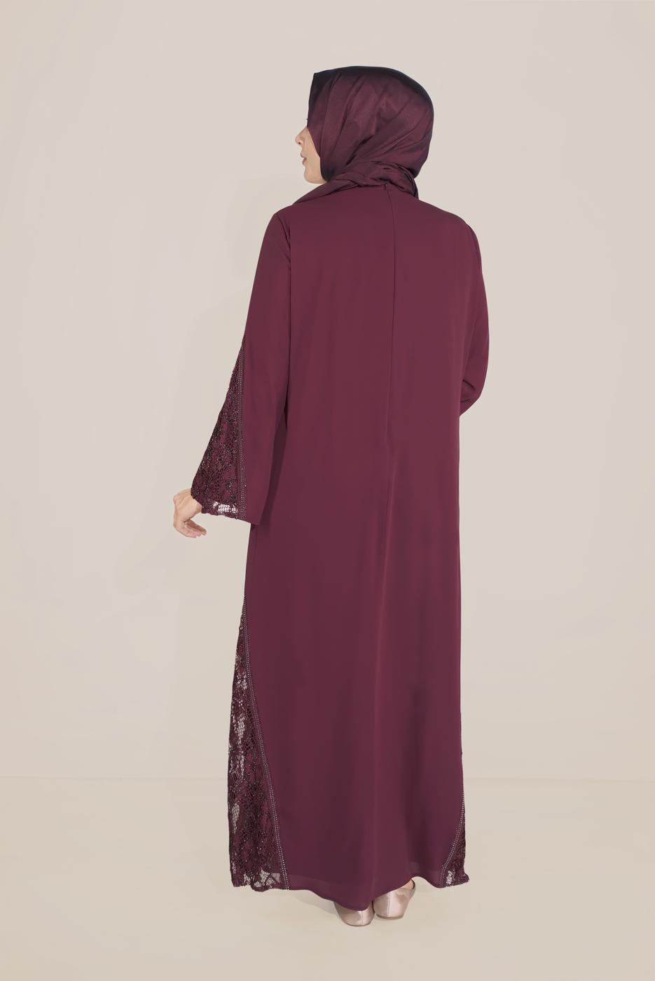 Vêtements hijab POURPRE ALVİNA ROBE GUIPURE DÉTAILS GEM 20031