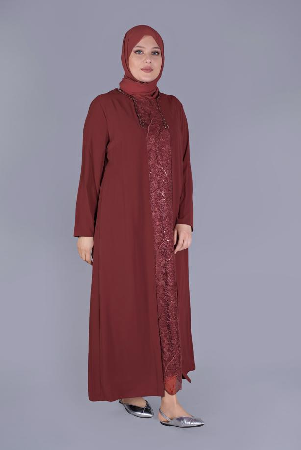 Vêtements hijab ROUGE BORDEAUX ROBE DÉTAIL GUIPURE 20053 - TRENDTESETTÜR