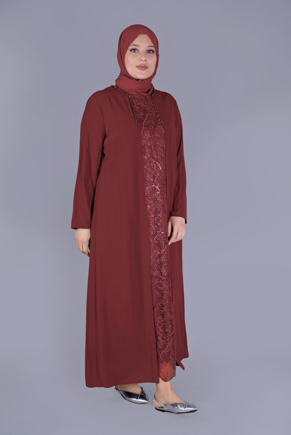 Vêtements hijab ROUGE BORDEAUX ROBE DÉTAIL GUIPURE 20053