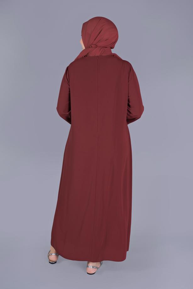 Vêtements hijab ROUGE BORDEAUX ROBE DÉTAIL GUIPURE 20053 - TRENDTESETTÜR
