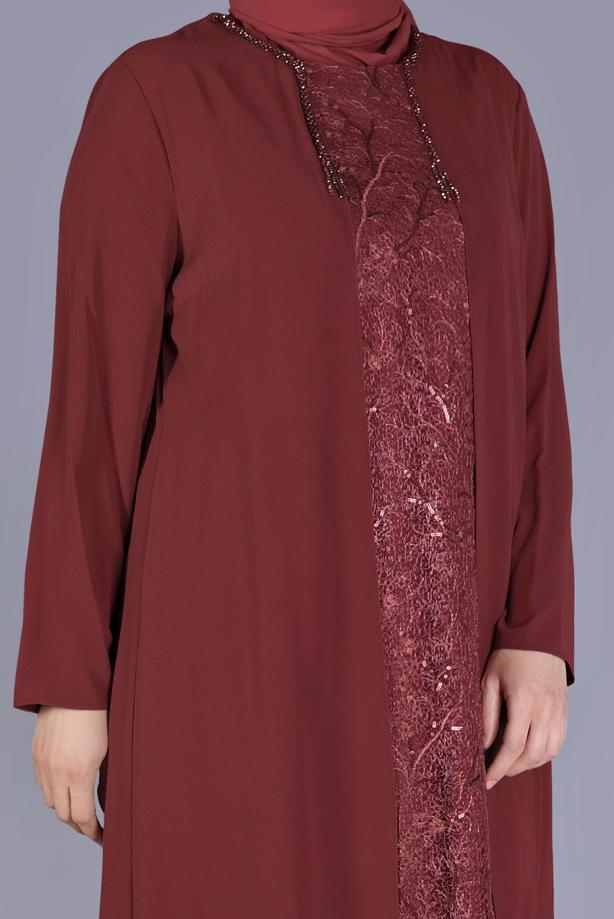 Vêtements hijab ROUGE BORDEAUX ROBE DÉTAIL GUIPURE 20053 - TRENDTESETTÜR