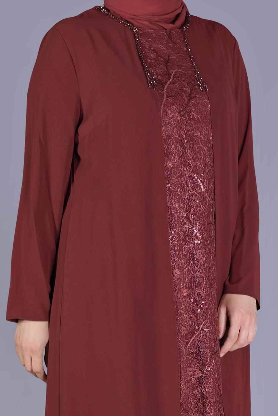 Vêtements hijab ROUGE BORDEAUX ROBE DÉTAIL GUIPURE 20053