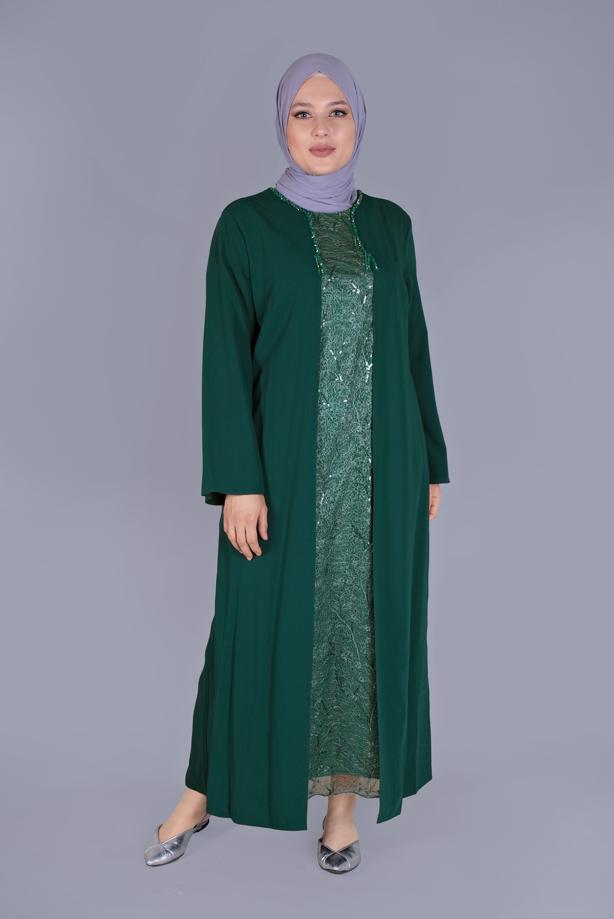 Vêtements hijab VERT ROBE DÉTAIL GUIPURE 20053 - TRENDTESETTÜR
